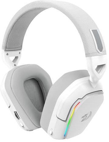 Redragon H868 Kabelloses RGB-Gaming-Headset, 7.1 Surround Sound, 40-mm-Treiber, Ohrpolster aus Lederschaumstoff, Mikrofon mit Geräuschunterdrückung, Over-Ear-Kopfhörer für Handy, PC/PS5/XBOX/NS, Weiß