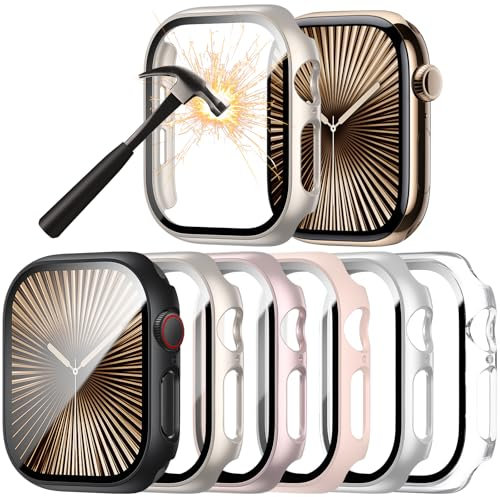 6-Stück Schutzhülle mit Displayschutzfolie Kompatibel mit Apple Watch Series 11/10 42mm,Ultradünne Hard Hülle mit Kratzfest Gehärtetem Glas Schutzfolie für iWatch 42mm