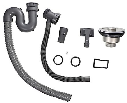 HOMOCONO Spülbecken Abflussset S-form 304 Edelstahl Mit Überlauf Flexibler Abflussschlauch Für Bad Und Küchenwaschbecken Einfach Zu Montieren Dichtungsverstärkt Für Hygienisches Ablauf System