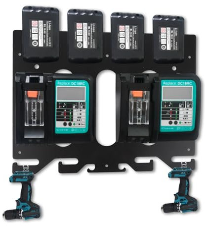 DAJAVE 3-in-1 Wall Mount for Makita Batteries and Chargers 18 V 14.4 V Makita Battery Holder, Makita Wall Mount Charger, Makita Battery Holder for 1-4 Batteries, Order and System