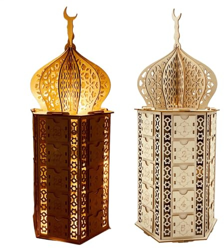 Ramanda-Adventskalender aus Holz – 30-Tage-Countdown-Box, leichter dekorativer Kalender, handgefertigter Ramadans-Kalender, wiederverwendbarer Ramadans-Kalender für Muslime Heimdekoration und