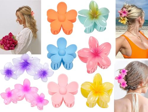 8 Piezas Pinza Pelo Flor Hawaianas, Clips de Pelo de Flor Colores Pinzas,Hair Garra Clip para Mujeres Niñas Diario Fiesta Boda Playa Viajes,Antideslizante