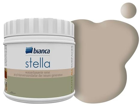 Bianca Stella Möbelfarbe Ohne Schleifen für Küche & Bad, Haselnuss, Glänzend, 500ml, Wasserbasiert, Möbellack für alle Oberflächen, Holzfarbe, Fliesenfarbe, Metallfarbe & Renovierfarbe