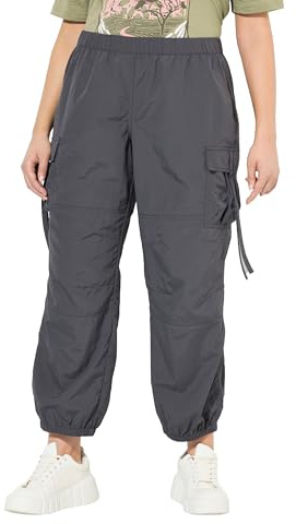 Ulla Popken Damen große Größen Übergrößen Plus Size Cargohose, Utility-Style, Elastikbund, Gummisaum Graphitgrau 60 824278110-60