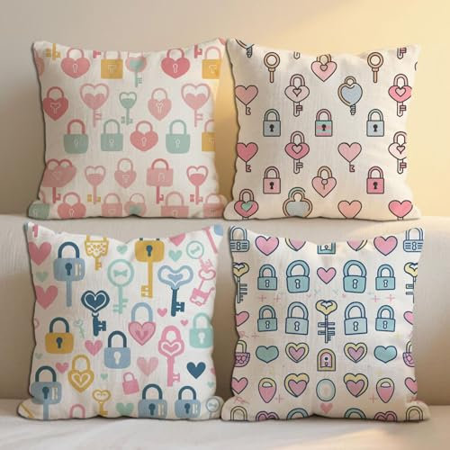 Outdoor Kissen Nordisch Kissenbezugen 100x100 cm Balkon Deko Wasserfest Leinen Kissenbezüge 4er Set Sofakissen Einfach Outdoorkissen Beidseitig Bedruckt Muster für Garten Patio Terrasse Dekor b-26