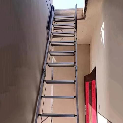 Scala per Soppalco Scala da Soffitta Pieghevole in Metallo con Botola sul Tetto, Scala Antincendio di Emergenza per Casa a 2 Piani, Scala di Uscita dalla Soffitta con Ampio Pedale Antiscivolo(8 step-2