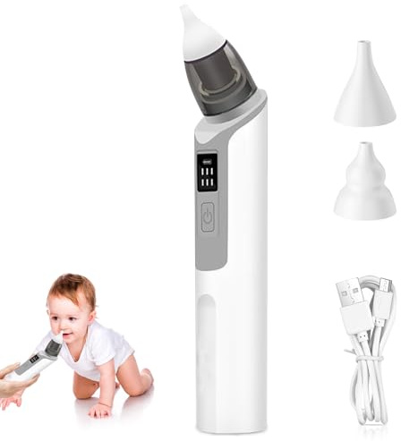 Mouche Bébé Electrique, Aspirateur Nasal Pour Bébé, Aspirateur Nasal Rechargeable, Mouche Bebe Rechargeable Pour Le Nez De Bébé Avec 2 Buses En Silicone Avec Cable Usb Pour Nouveau-Nés(Gris)