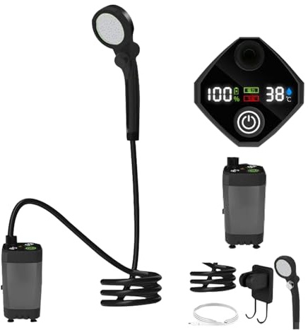 Doccia portatile, doccetta da viaggio ricaricabile, pompa per display a LED impermeabile, lavaggio a spruzzo 3 per esterni, giardino, spiaggia, animali domestici, bagno, camper, auto, 11,42 x 7,48 x