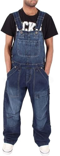 Jeans Salopette Uomo Baggy Regolabili Casual Overalls Vestibilità Larga Salopette da Lavoro Denim Casual Streetwear Pantaloni Jeans Vestibilità Rilassata Retro Cargo Jeans Abbigliamento da Lavoro, Blu