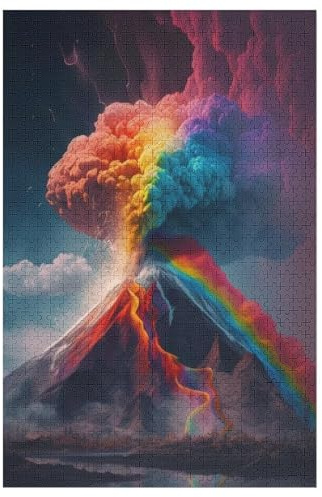 Rainbow Vulkan -Puzzle, 1000 Teile,Holzpuzzle Für Erwachsene Kinder, Lustiges Spielzeug, Denkspiel, Bildungsspiel, （78×53cm）