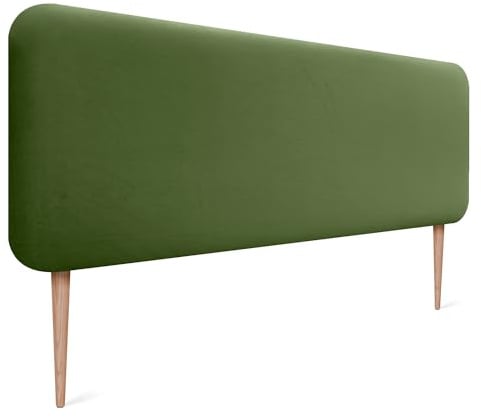 DHOME Gepolstertes Kopfteil Abgerundet Glatt aus Premium-Samt mit Beinen für Wandmontage Akustische Schallabsorbierende Kopfteile Bett Schlafzimmer (Dschungelgrün, 140cm)