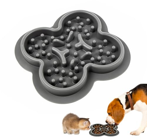 Gamelle Anti Glouton Chien Moyen, Gamelle Chien Anti Glouton, Silicone Gamelle pour Chien Anti Glouton, Accessoire pour Ralentir la Nourriture, Base Antidérapante, pour Les Chats et Les Chiens(Gris)