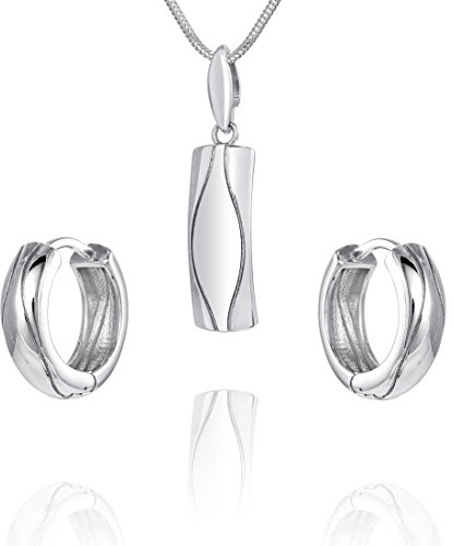 LillyMarie Zeitloses Silberne Damen Schmuckset Mit Rechteckigem Anhänger Und Wellenförmigen Creolen