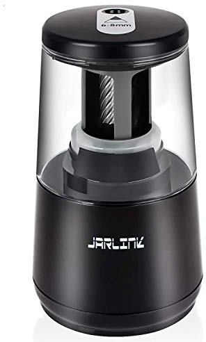 JARLINK Electric Pencil Sharpener, Heavy-Duty Helical Blade to Fast Sharpen, Auto Stop for No.2/Colored Pencils(6-8mm), AC Adapter/Battery Operated in School Classroom/Office/Home (Black)