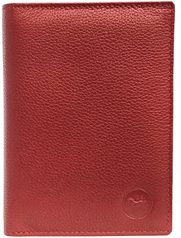 LOLUNA® Grand Portefeuille Classique en Cuir Vachette Souple 4 Volets Pratique pour Placer Carte Grise - permis - identité - Cartes - Billet - Monnaie - Idée Cadeau pour Homme et Femme - Rouge