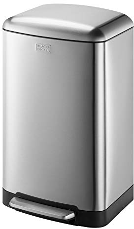 BLACK+DECKER BXBN0001GB 30L Pedal Bin with Soft Close Lid, Stainless Steel, 61.5cm x 35cm x 34cm, Cool Grey