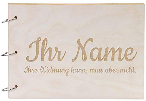 LAUBLUST Fotoalbum & Gästebuch aus Holz - Personalisiert mit Individueller Wunsch-Gravur - Weiße Seiten | natur, A4 Format - Geschenk zur Hochzeit