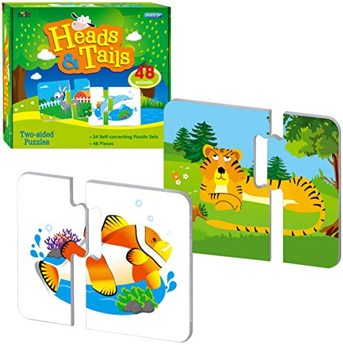 48 Tierpuzzles mit Fehlerkorrektur mechanismus (2-teilig), perfekt für Früherziehung und Vorschullernen (24 doppelseitige Blöcke)