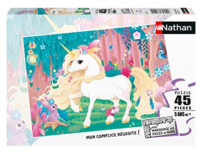 NATHAN - Kinderpuzzle - 45 Teile - Hübsches Einhorn - Mädchen oder Junge ab 5 Jahren - Hochwertiges Puzzle - Dicker und haltbarer Karton - Fantastisch - 86456