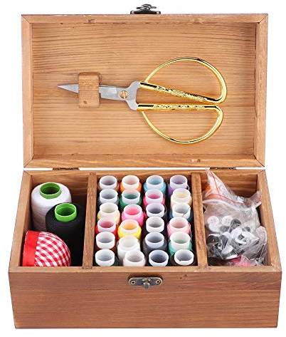 HERCHR Nähkästchen Nähkoffer für Handarbeit, Holz Nähkästchen Nähkorb Nähkästchen, Nähset Zubehör Aufbewahrungsbox Vintage Holzkiste für Haus, Reise und Notfall