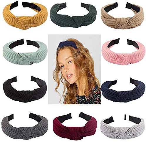 Haarreif Damen, 10 Stück Mehrfarbig Haarreifen Eelastische Breit Haarband Stoff Turban Knoten gestrickte Stirnbänder für Frauen Mädchen