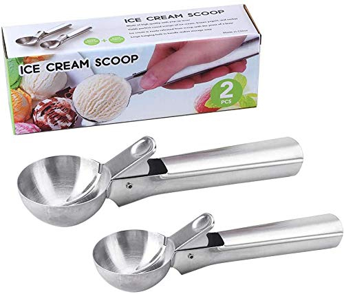 Linwnil Cuchara de helado, , 2 piezas con cuchara de helado pequeño y grande con gatillo