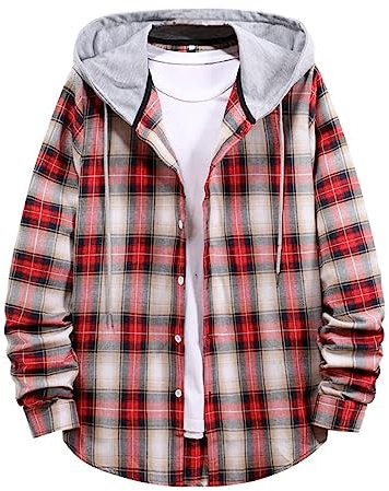 Iris Sprite Chemise à carreaux avec capuche pour homme - Manches longues - Rouge - Medium