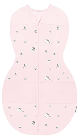happiest baby Sleepea Pucksack 5-Sekunden-Wickeltuch, 100% Bio-Baumwolle, von Ärzten entworfen fördert gesunde Hüftentwicklung, verhindert versehentliches Kratzen des Gesichts (Planeten Hellrosa, L)