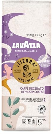 Lavazza, ¡Tierra! Wellness, Caffè Macinato Decerato, 6 Confezioni da 180g, Ideale per Moka, per un Caffè Delicato con Note Aromatiche di Cioccolato, Arabica e Robusta, Intensità 5/10, Tostatura Media