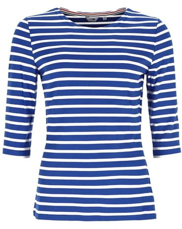 modAS Bretonisches Damenshirt mit 3/4-Arm - Streifenshirt Ringelshirt Basic Shirt Gestreift aus Baumwolle in Royal/Weiß Größe 48