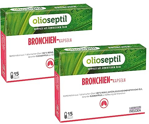 OLIOSEPTIL - Gélules Bronches - Complexe d'huiles essentielles pures - Gélules végétales L-Vcaps® - Dès 15 Ans - Aide à dégager les bronches et assainir les voies respiratoires - Lot de 2