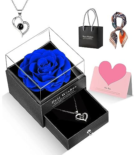 Mothers Day Forever Preserved Rose Gifts for Mum Nana Wife from Daughter Son husband Eternal Flower Rose Birthday Gift Box with Necklace for Her Mummy Present for Women on Mother's Day Anniversary