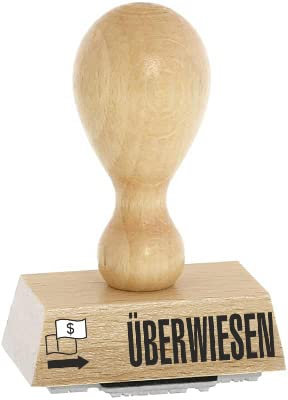 Office-Stempel/Lagertext – ÜBERWIESEN - von Kaufhaus2010 Buchenholzstempel – Lagertextstempel zur Kennzeichnung von Rechnungen und anderen Dokumenten 4 cm lang