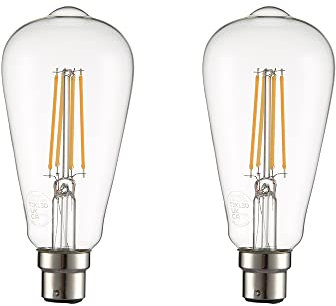 TEKLED® ST64 Filament Vintage DIMMABLE LED Bulbs | B22 Bayonet Cap | Energy Saving 6.5W Light Bulb 60W Equivalent | Clear 2700K 806LM | 2-Pack | Warm White