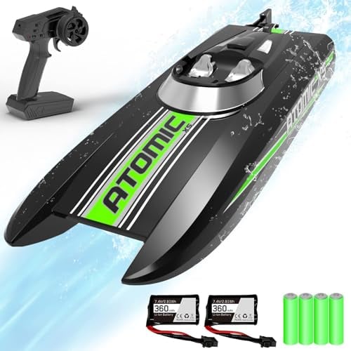 VOLANTEXRC Bateau Télécommandé Enfant, RC Boat 2,4 GHz Haute Vitesse avec Alarme de Batterie Faible pour Adultes (Atomic XS)