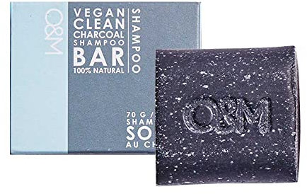 O&M Shampoo Bar mit Aktivkohle I Tiefenreinigungsshampoo entfernt Produktablagerungen I Haarseife reinigt und erfrischt die Kopfhaut I Wohltuende & natürliche Haarpflege I 70gr