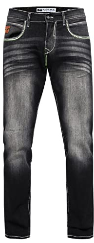 Rusty Neal Kontrastnaht Herren Jeanshose 'TOYAMA' Regular Fit Streetwear Herren-Jeans-Hose L32 Dicke-Naht-Hose Flex 236, Farbe:Black Used, Größe Jeans L32:33W / 32L
