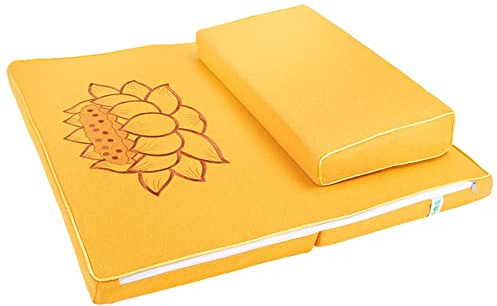 IINCOOY Luxuriöses Natürliches Hanfkern-meditationskissen Buddhistische Akademie Yogakissen Lotus-Muster Faltendes Zabuton-meditationskissen Leicht Waschbar (Color : Gold, Size : 60 * 60cm)