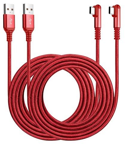 ROFICORD USB Type C Charger Cable 3A, [2-Pack 5ft+10ft] Right Angle 90 Degree Fast Charging Braided Cord Compatible with Galaxy S10 S9 and Other Type C Device (5FT+10FT, Red)