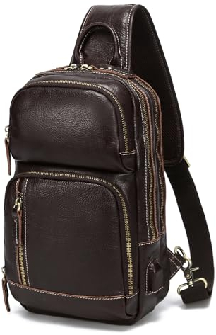 LANNSYNE Umhängetasche aus Vollnarbenleder für Herren, Crossbody-Brusttasche, Tagesrucksack, passend für 26,7 cm (10,5 Zoll) iPad, Coffee1 für 26,7 cm (10,5 Zoll) iPad, Fits 10.5 iPad