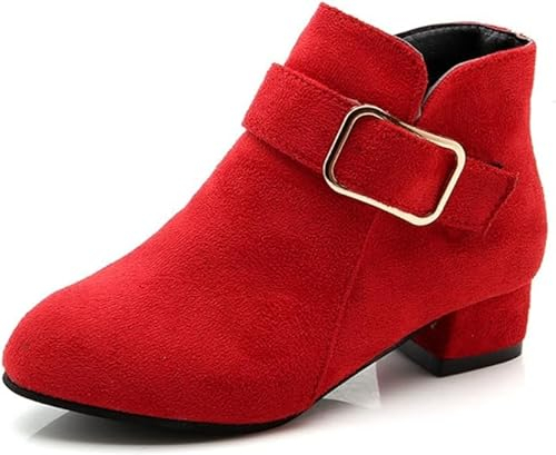 FM2018XSL Ragazze Stivali di Modo Stivali Per Bambini Tacco Basso Scamosciato Stivali Corti Inverno Caldo Snow Boots Antiscivolo Scarpe Outdoor,EU35,Rosso
