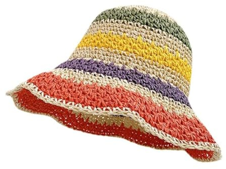 AKJAXQU Sombrero de Paja de Las Mujeres, Playa de Verano Sombrero de Sol Plegable Gorra de Sol de ala Ancha Señora Trenzado para Viajes Decoración Vacaciones, Suave Transpirable