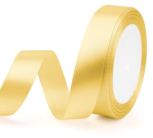 Geschenkband Gold Satinband Gold 20mm, 23m Gurtband Schleifenband für Hochzeit Deko Satinbänder für Geburtstag Weihnachtsgeschenke Geschenkverpackung Festival Bänder Gurtbänder Seidenbänder Blumen