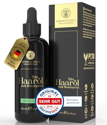 BIO Rosmarinöl Haare • 100ml ✓ Hochdosiert mit HYALURONSÄURE & BIOTIN ✓ Haaröl bei Haarausfall für Frauen & Männer✓ Haarwachstum beschleunigen ✓ Reine, vegane Naturkosmetik ✓ Rosemary Oil for Hair