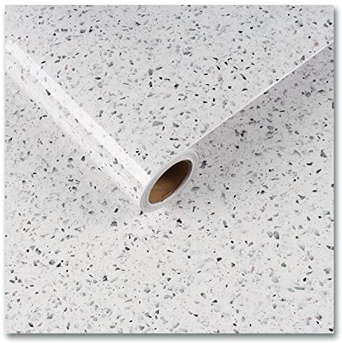 CRE8TIVE Granite Peel and Stick Wallpaper 60cm x 300cm White Contact Paper Self Adhesive Glossy Vinyl Wrap Bathroom Wallpaper Waterproof Kitchen Wallpaper Kitchen Worktop Covering Cupboard Countertop