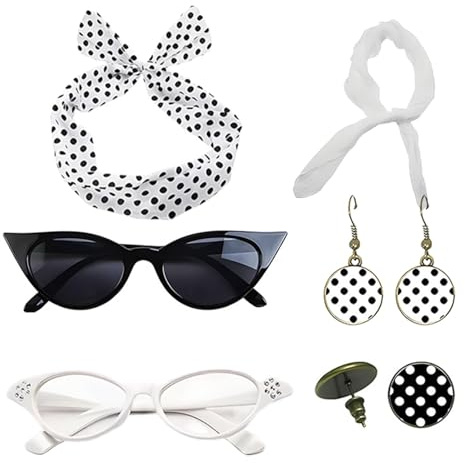 demaxiyad 50er-Jahre-Accessoires für Damen, 50er-Jahre-Kostüm für Damen, Haarband und Ohrringe, Drop der 1950er Jahre, bedruckte Ohrhänger mit Stirnbändern