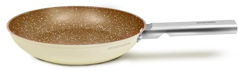 ARTHUR MARTIN, Poêle 28 cm Grand Chef, Aluminium forgé, revêtement anti adhérent, poignées et anses en acier rivet, Tous feux dont induction, Compatible Lave Vaisselle, Crème
