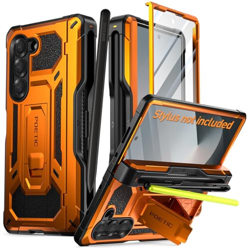 Poetic Spartan Case für Galaxy Z Fold 6, [Scharnierschutz][Ständer][Kompatibel mit Fold 3/4/5/6 S Pen] Robuste Rundum-Schutzhülle mit Stifthalter, Displayschutz, Metallic Orange