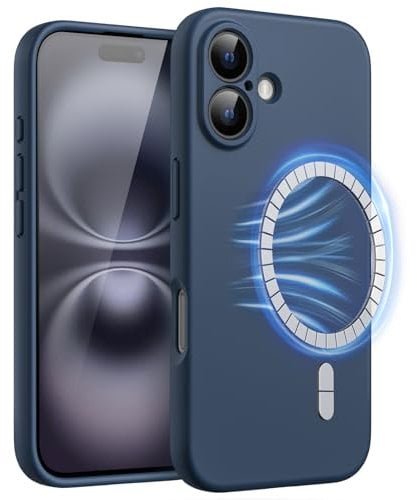 JETech Magnetic Silicone Case for iPhone 16 6.1-Inch, Compatible with MagSafe, Silky Soft Touch, Shock Absorbing Phone Cover with Camera Lens Full Protection (Navy Blue)