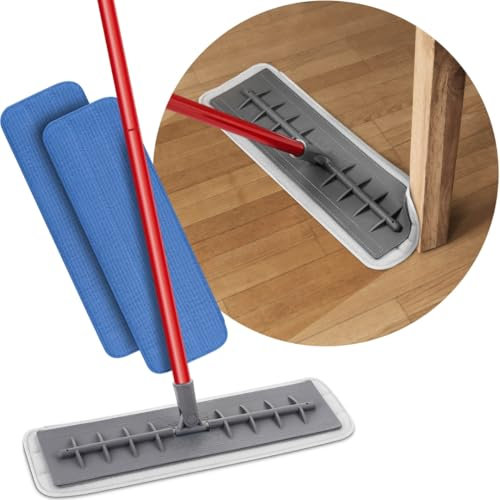 Tyroler Mop - Limpieza versátil para Suelos de parquet, Madera, laminados y baldosas, Cabeza de Silicona Flexible 100% Resistente a los arañazos | Incluye 2 paños de Microfibra adicionales